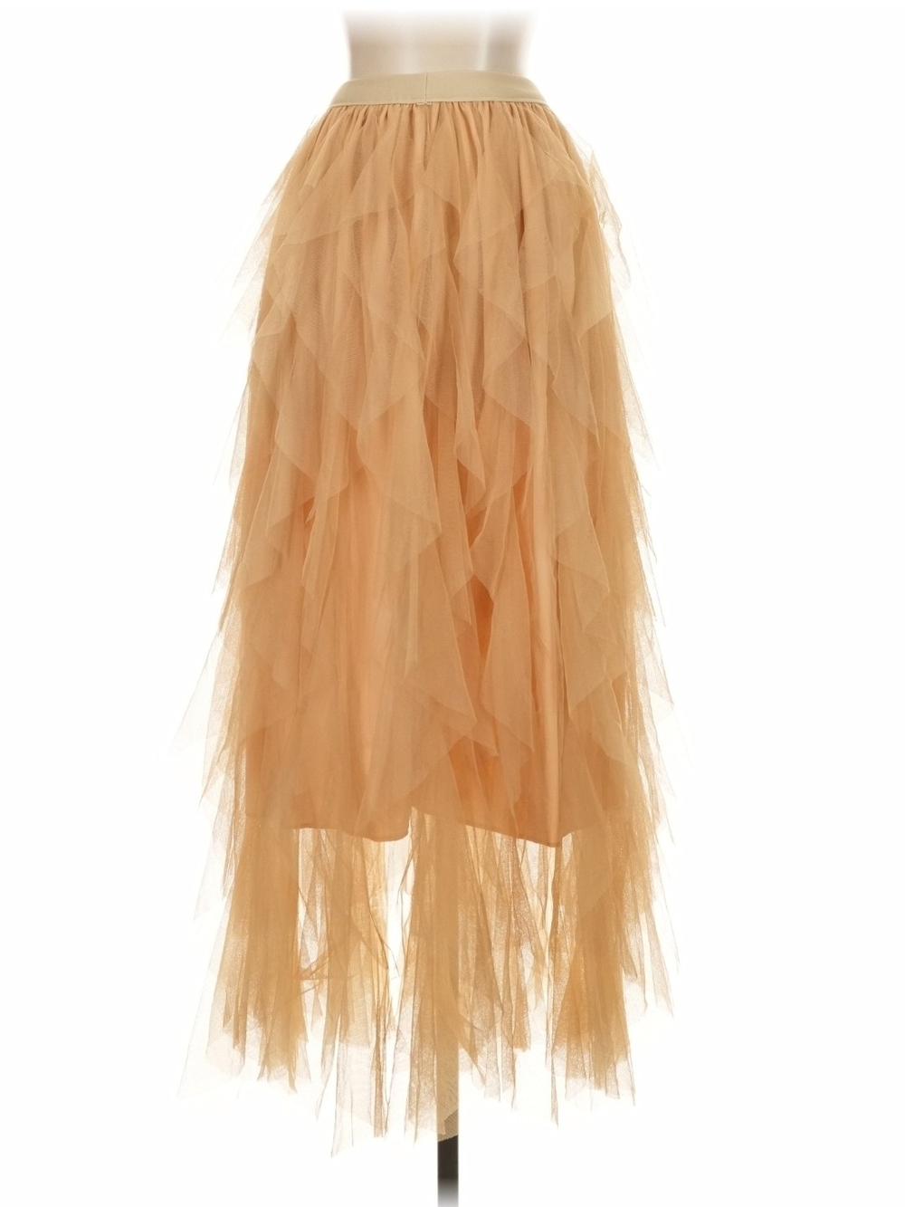 Tulle Layered Maxi Skirt in Tan